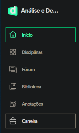 Tela inicial da descomplica, menu lateral