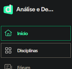 Menu lateral esquerdo, mostrando a opção Disciplinas